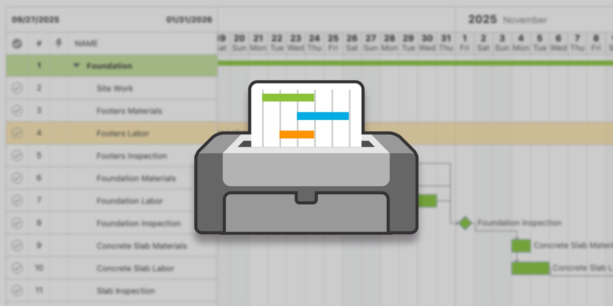 UDA ConstructionOnline | OnPlan Scheduling | Updates to Construction Schedule Print Views for Construction Project Gantt Chart Schedules
